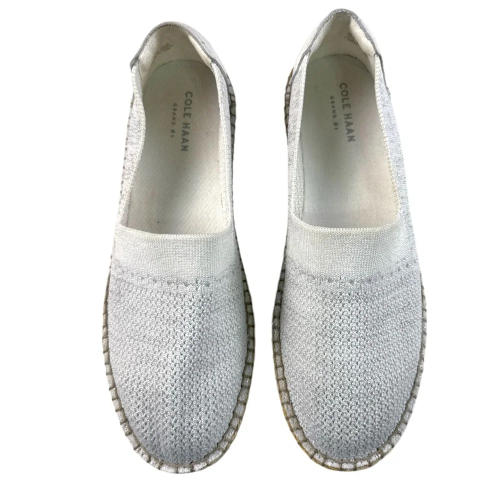 Cole Haan Gray Neutral Knit Silver Threaded Espadrille Slip Ons Size 8.5